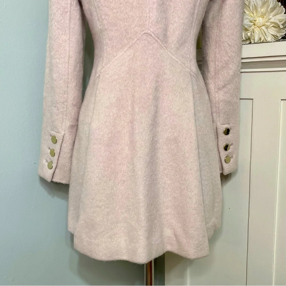 Guess Pink Boucle Double Breasted Wool Peacoat Cutaway Winter Dress Coat Medium - Picture 9 of 15